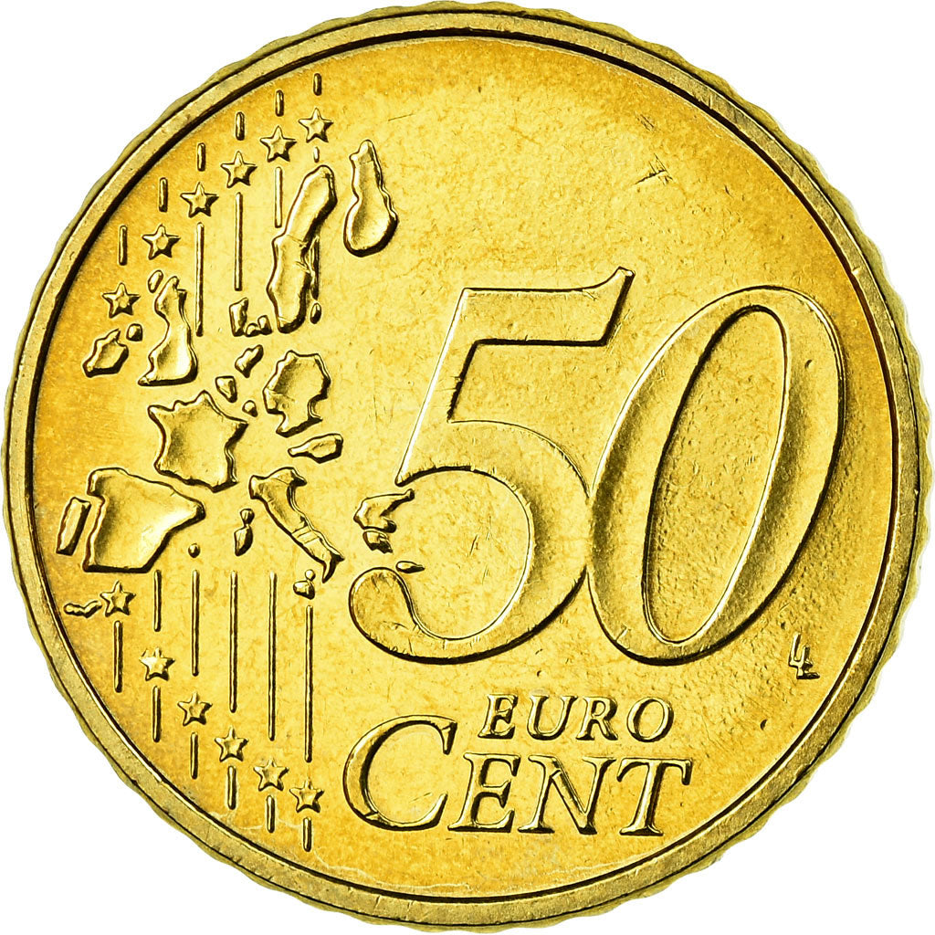 GERMANY - FEDERAL REPUBLIC, 50 Euro Cent, 2002, EF(40-45), Brass, KM:212