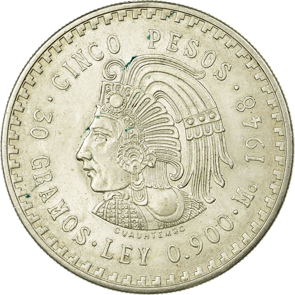 Coin, Mexico, 5 Pesos, 1948, Mexico City, AU(50-53), Silver, KM:465
