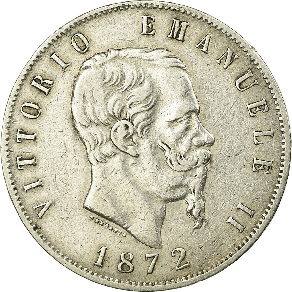 Coin, Italy, Vittorio Emanuele II, 5 Lire, 1872, Milan, EF(40-45), Silver