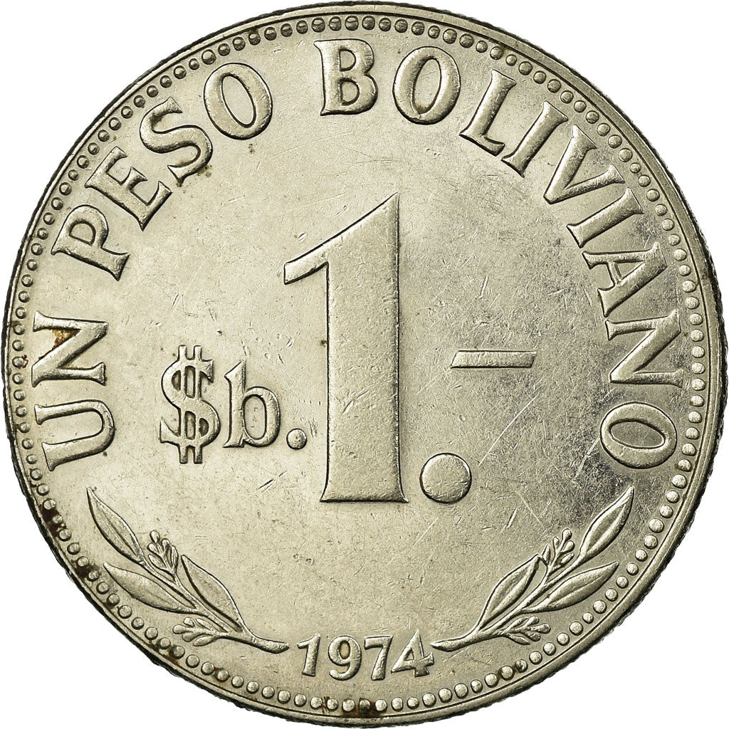 Moneda, Bolivia, F.A.O., Peso Boliviano, 1974, MBC, Níquel recubierto de acero