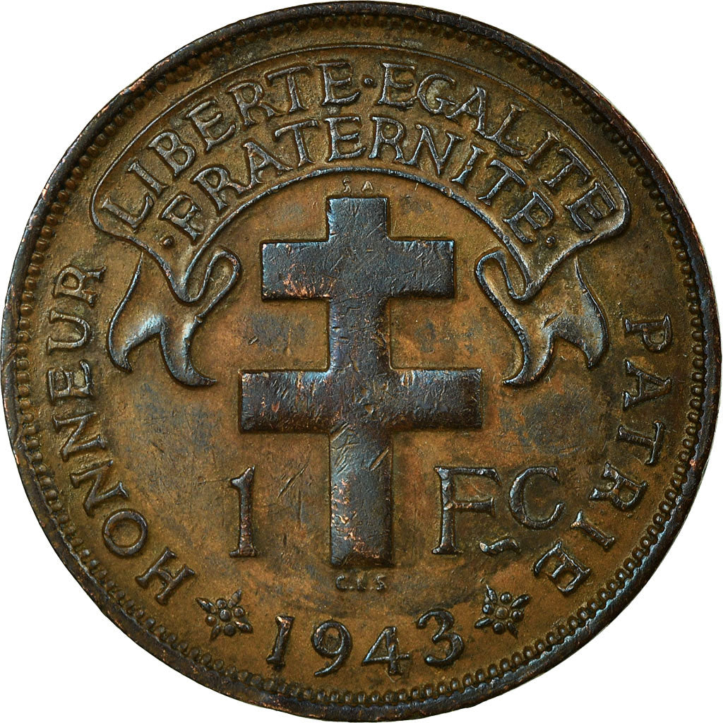 Coin, Madagascar, Franc, 1943, Pretoria, VF(30-35), Bronze, KM:2