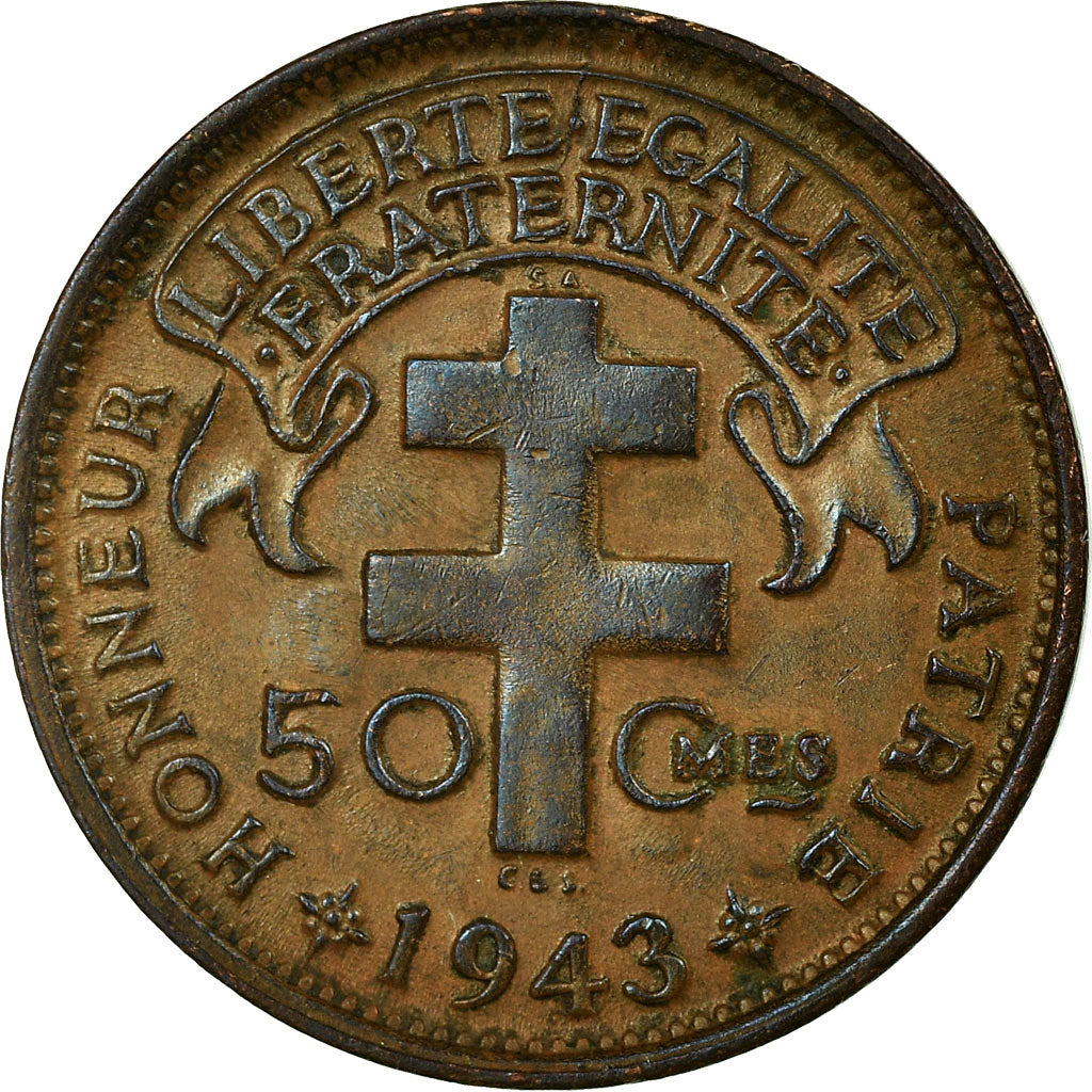 Münze, Madagascar, 50 Centimes, 1943, Pretoria, SS, Bronze, KM:1
