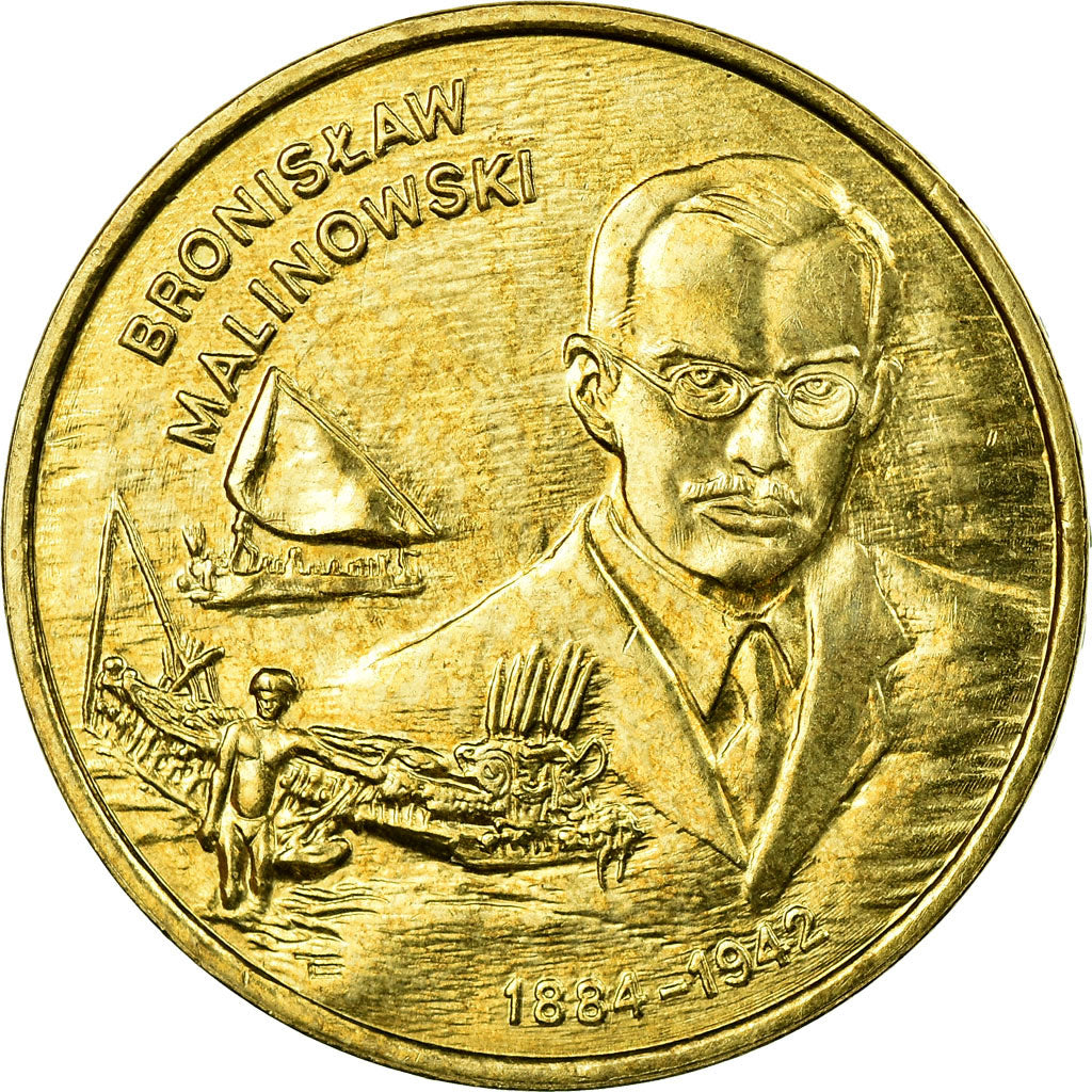 Coin, Poland, Bronislaw Malinowski, 2 Zlote, 2002, Warsaw, AU(55-58), Brass