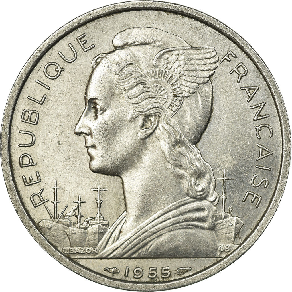 Coin, Réunion, 5 Francs, 1955, AU(50-53), Aluminum, KM:9