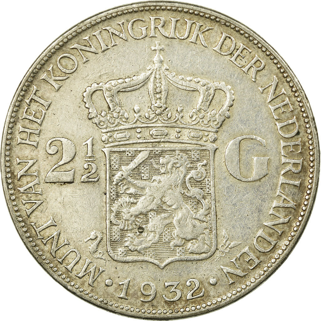Coin, Netherlands, Wilhelmina I, 2-1/2 Gulden, 1932, EF(40-45), Silver, KM:165