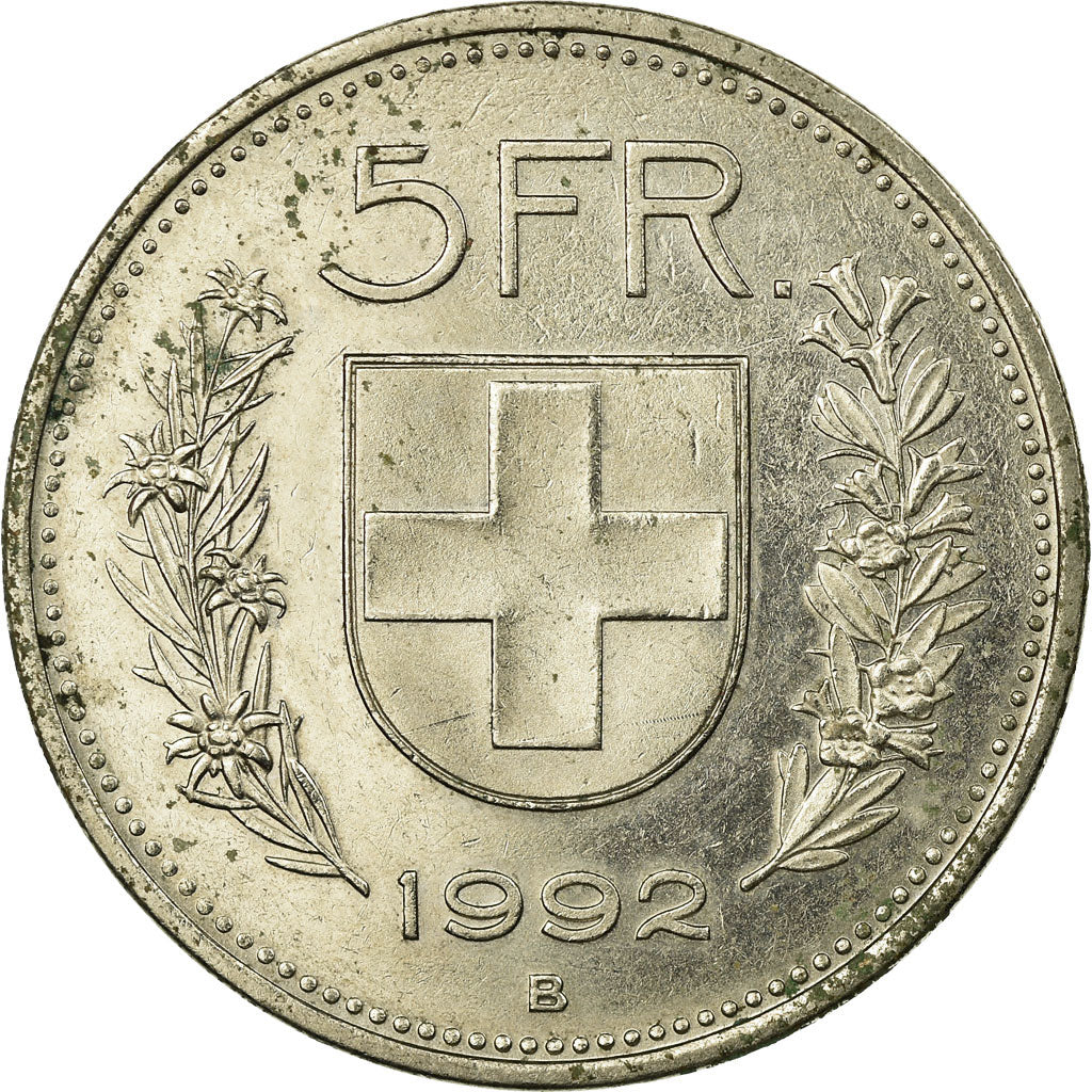 Coin, Switzerland, 5 Francs, 1992, Bern, VF(30-35), Copper-nickel, KM:40a.3