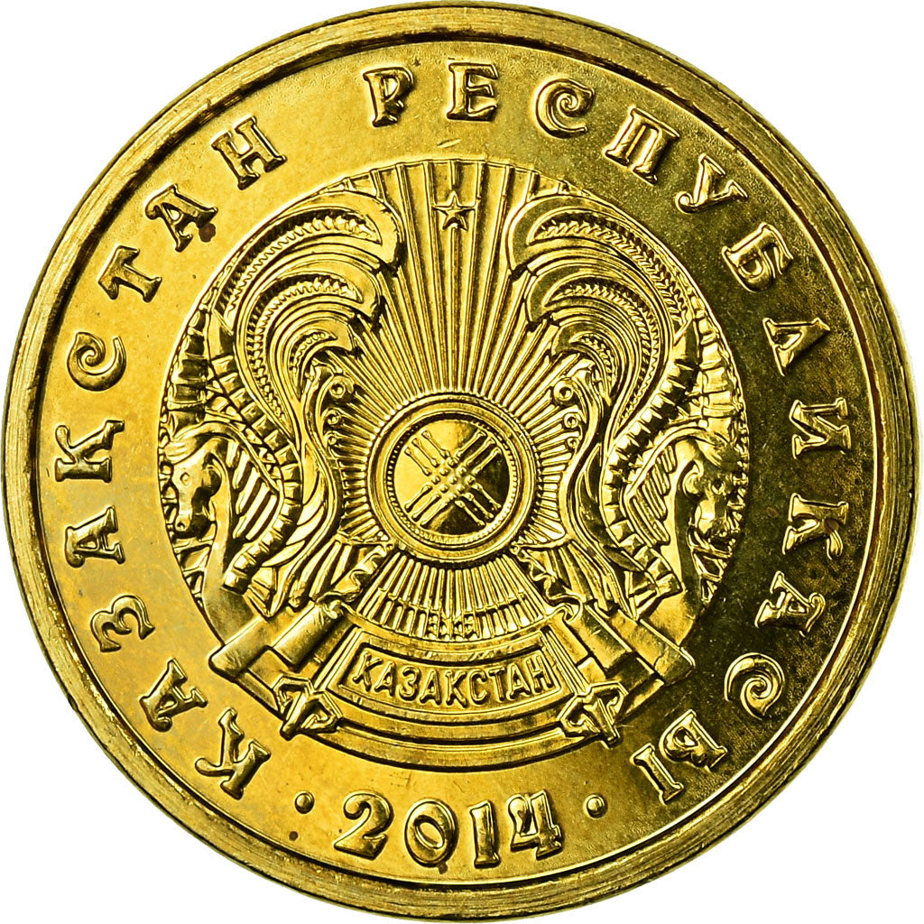 Moeda, Cazaquistão, Tenge, 2014, Kazakhstan Mint, AU(55-58), Níquel-Latão