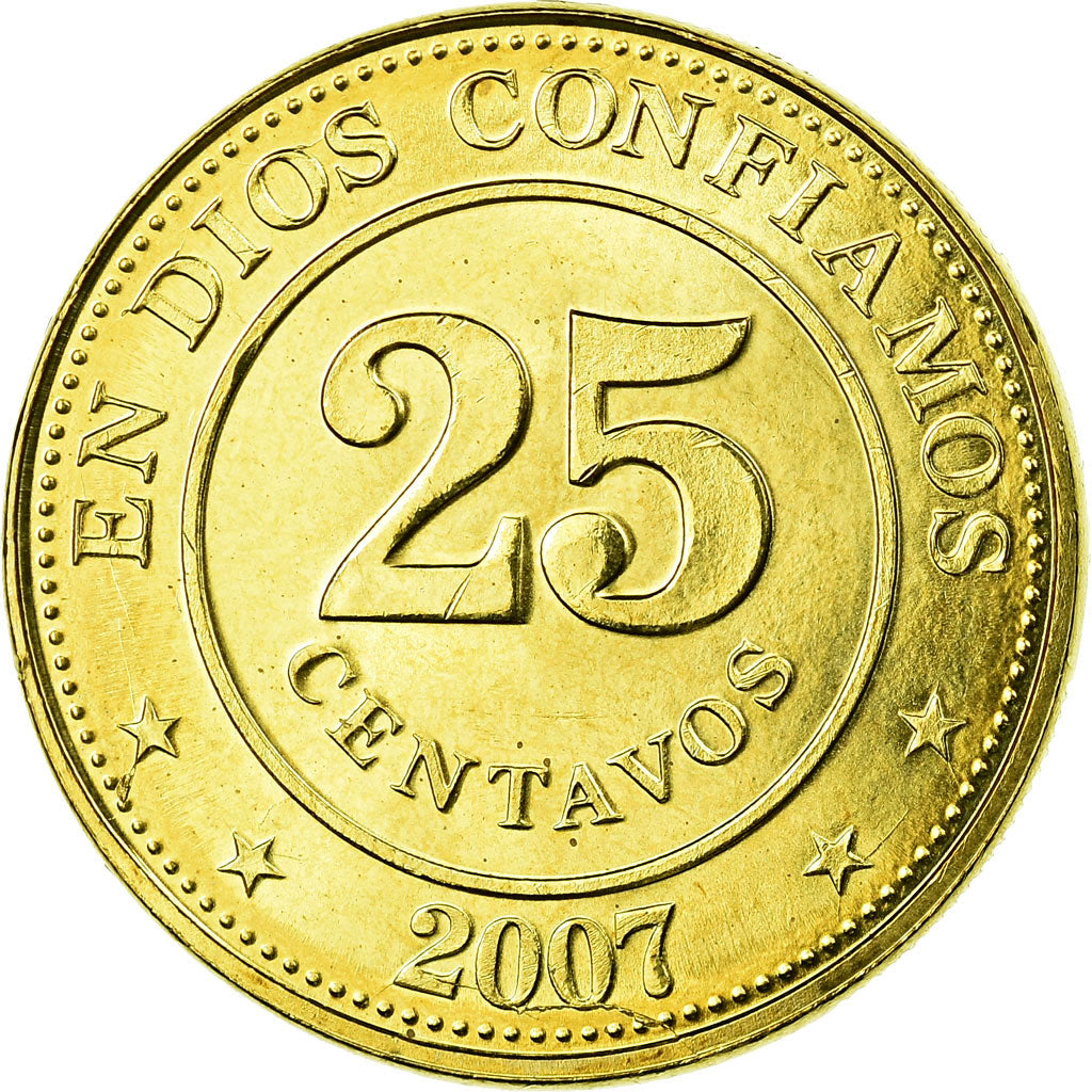 Monnaie, Nicaragua, 25 Centavos, 2007, British Royal Mint, SUP, Brass plated