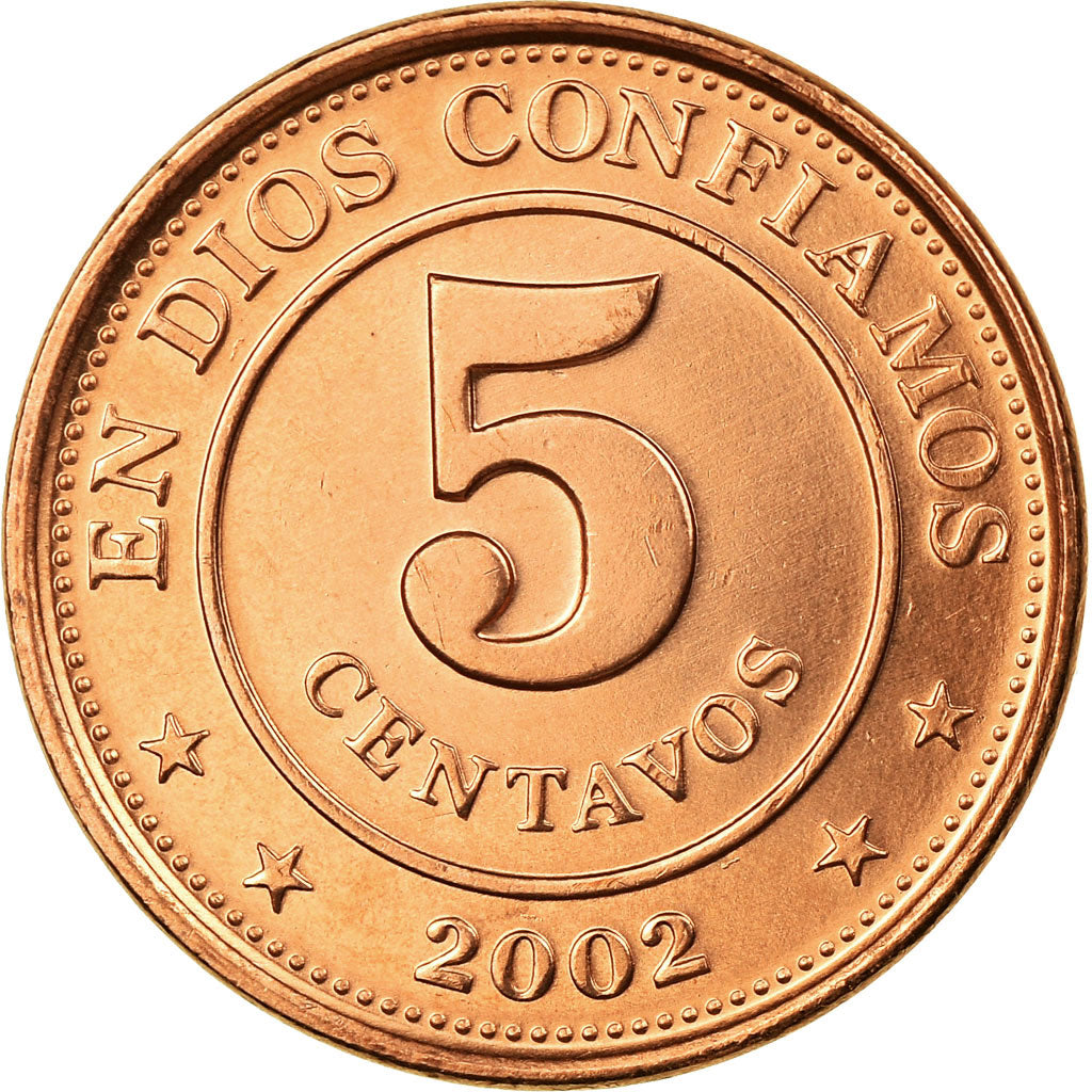 Moneda, Nicaragua, 5 Centavos, 2002, British Royal Mint, EBC, Cobre chapado en