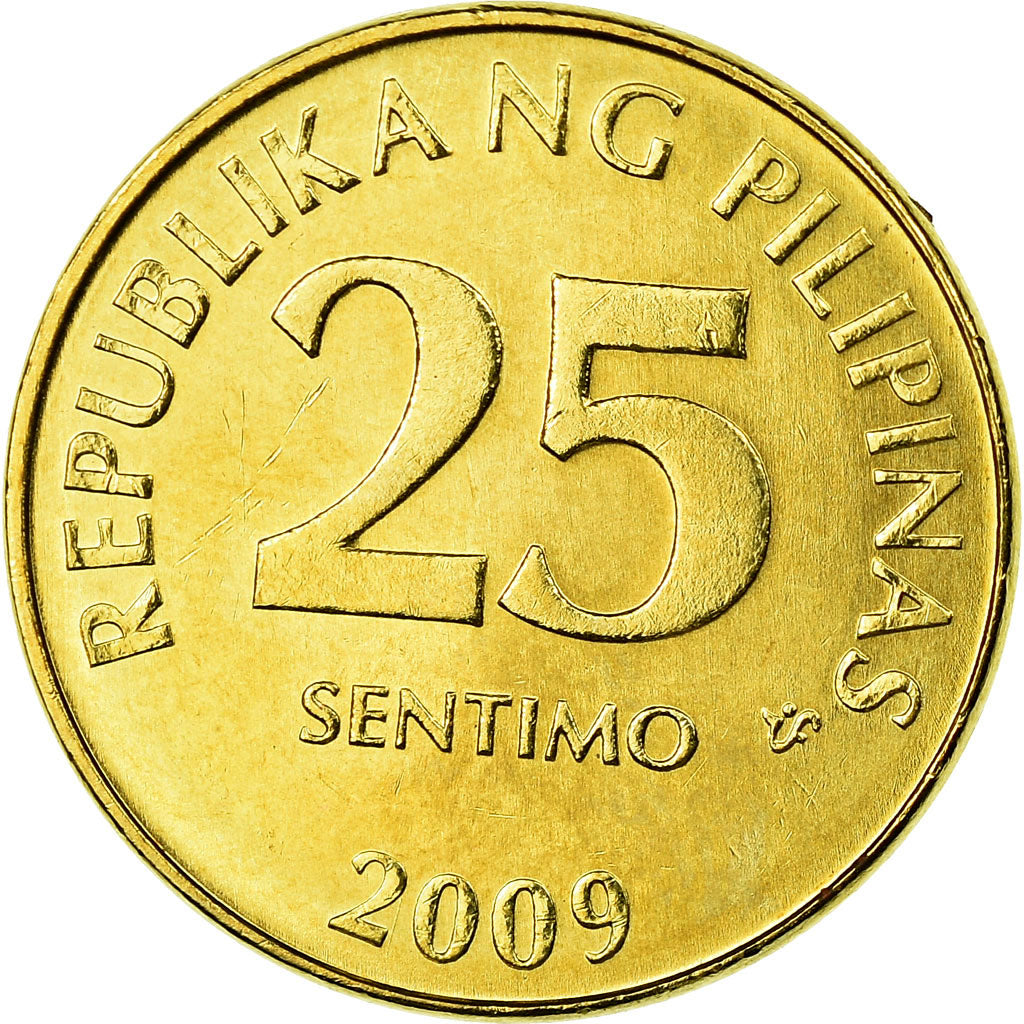 Moneta, Filippine, 25 Sentimos, 2009, SPL-, Acciaio placcato ottone, KM:271a