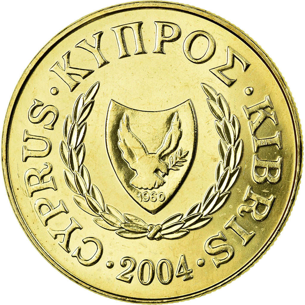 Coin, Cyprus, 20 Cents, 2004, AU(55-58), Nickel-brass, KM:62.2