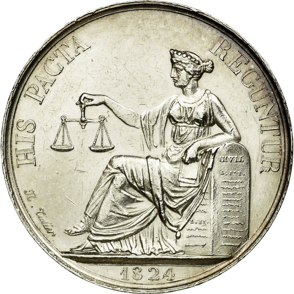 France, Token, Notary, 1824, MS(60-62), Silver, Lerouge:343
