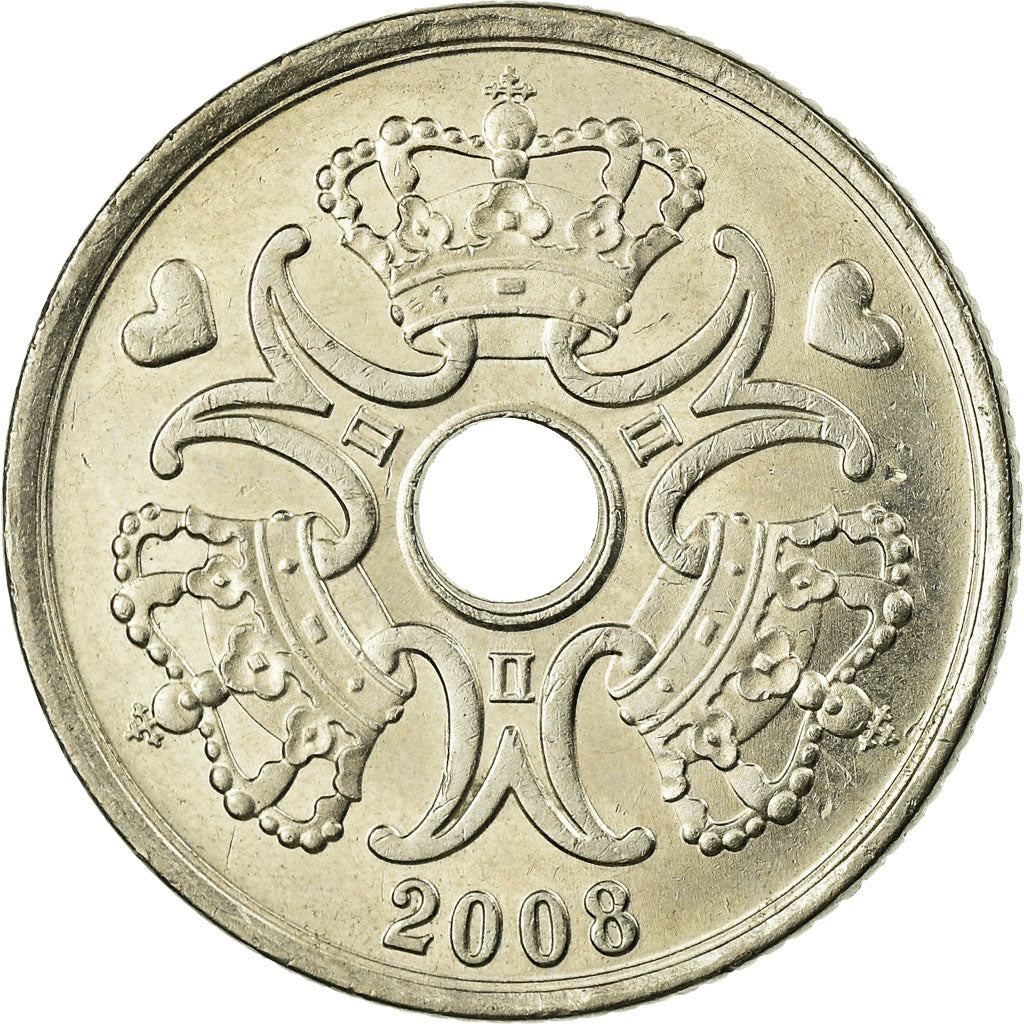 Coin, Denmark, Margrethe II, 5 Kroner, 2008, Brondby, AU(55-58), Copper-nickel