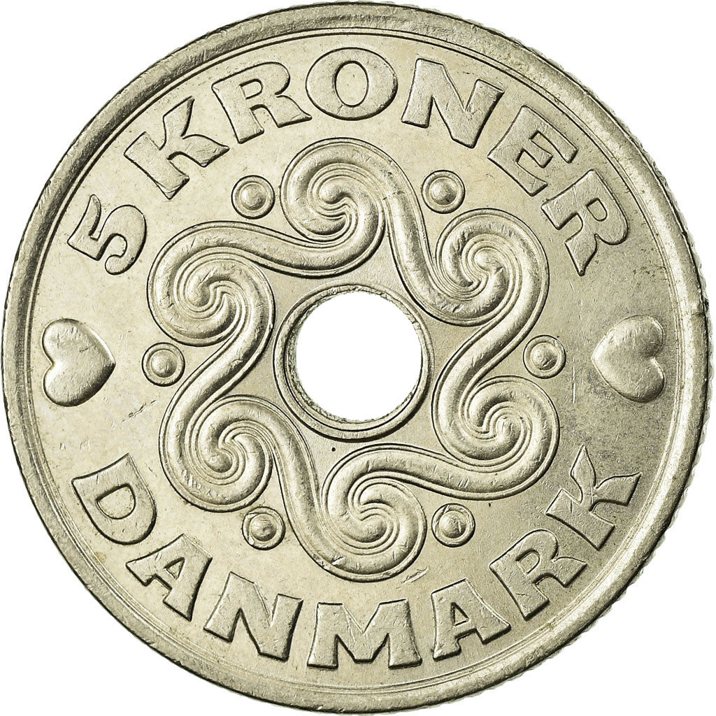 Coin, Denmark, Margrethe II, 5 Kroner, 2008, Brondby, AU(55-58), Copper-nickel