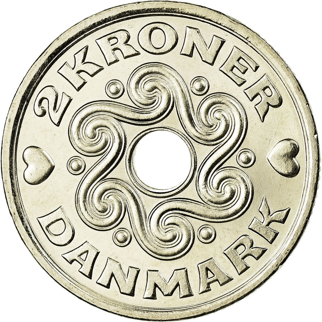 Coin, Denmark, Margrethe II, 2 Kroner, 2008, Brondby, AU(55-58), Copper-nickel