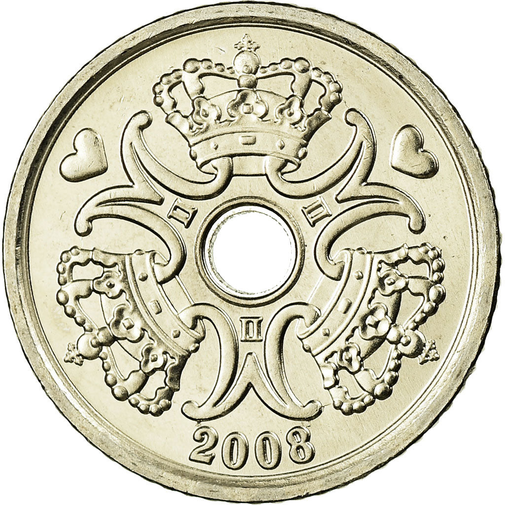 Coin, Denmark, Margrethe II, Krone, 2008, Brondby, AU(55-58), Copper-nickel