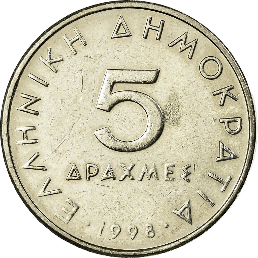 Coin, Greece, Aristotle, 5 Drachmes, 1998, EF(40-45), Copper-nickel, KM:131