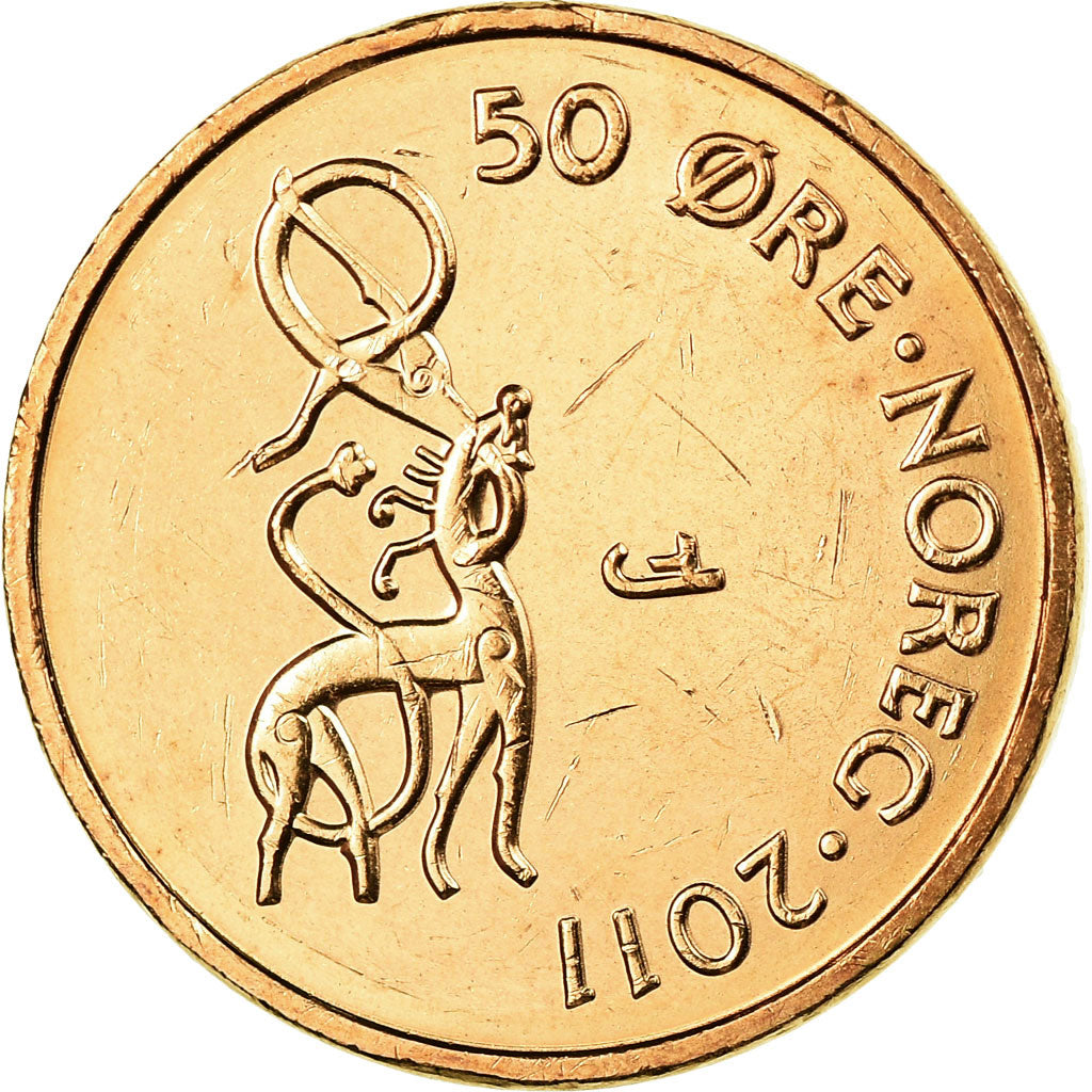 Coin, Norway, Harald V, 50 Öre, 2011, AU(50-53), Bronze, KM:460