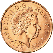 Coin, Great Britain, Elizabeth II, 2 Pence, 2009, AU(55-58), Copper Plated