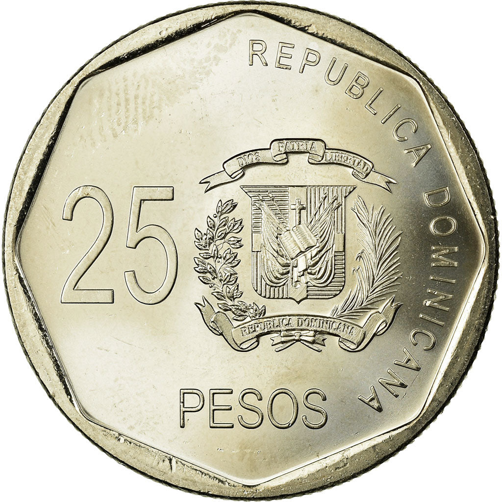 Munten, Dominicaanse Republiek, 25 Pesos, 2008, UNC-, Copper-nickel, KM:107