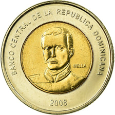Coin, Dominican Republic, 10 Pesos, 2008, MS(63), Bi-Metallic, KM:106