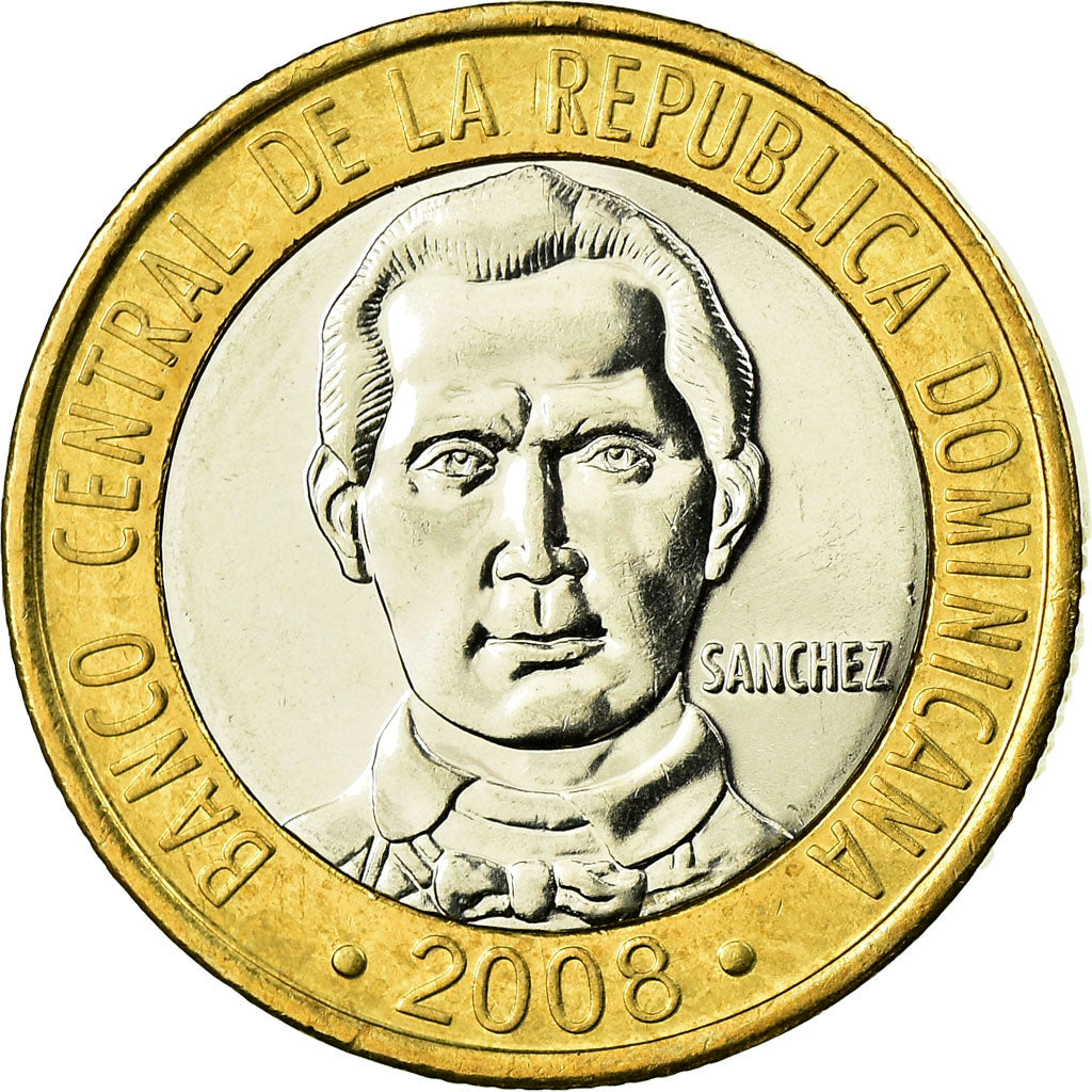 Moneta, Repubblica domenicana, Sanchez, 5 Pesos, 2008, SPL, Bi-metallico, KM:89