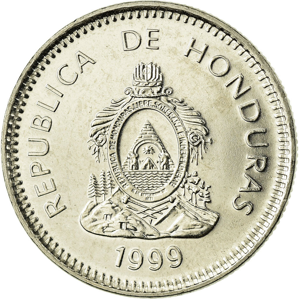 Coin, Honduras, 20 Centavos, 1999, AU(55-58), Nickel plated steel, KM:83a.2