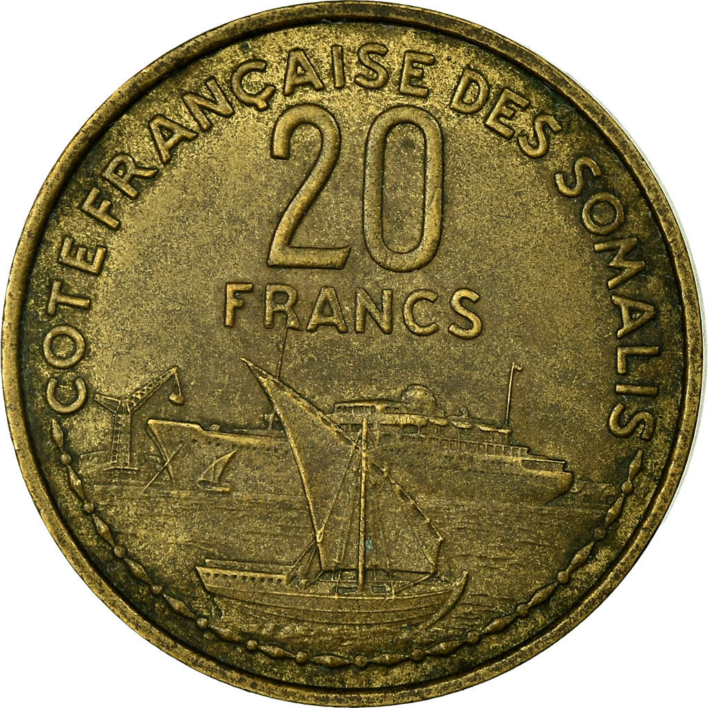 Coin, French Somaliland, 20 Francs, 1952, Paris, EF(40-45), Aluminum-Bronze