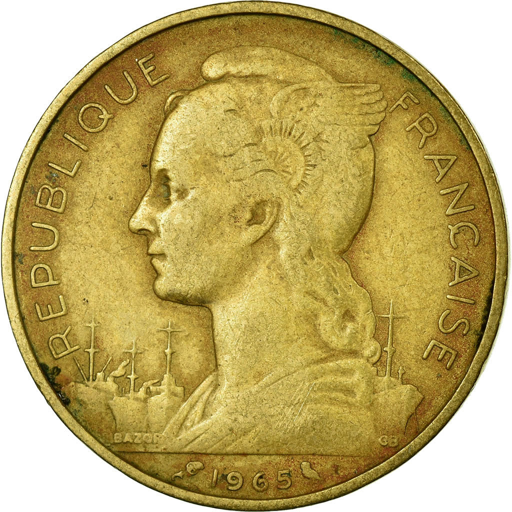 Coin, French Somaliland, 20 Francs, 1965, Paris, VF(30-35), Aluminum-Bronze