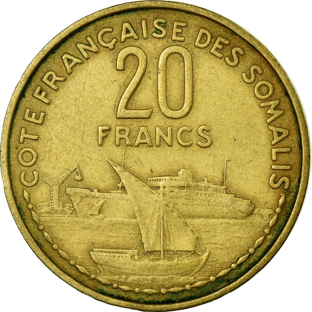 Coin, French Somaliland, 20 Francs, 1965, Paris, VF(30-35), Aluminum-Bronze