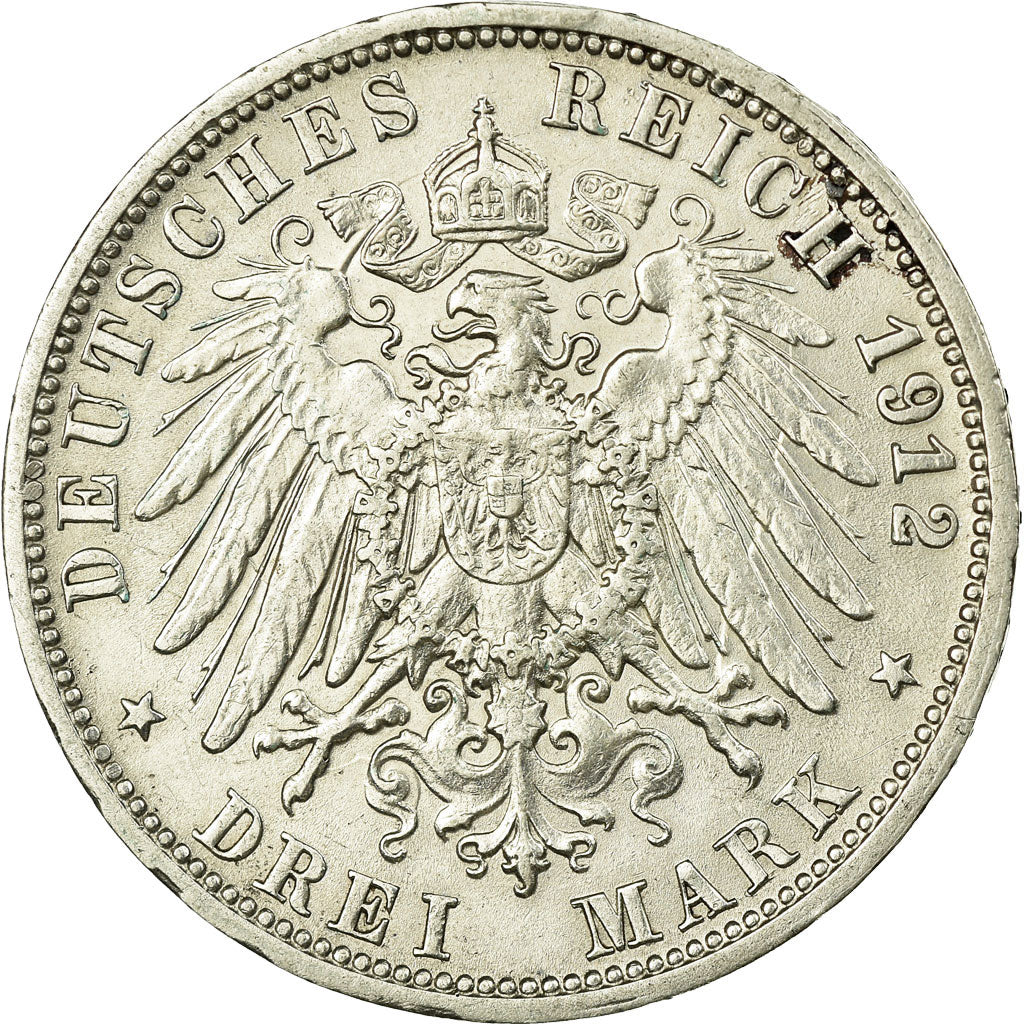 Coin, German States, WURTTEMBERG, Wilhelm II, 3 Mark, 1912, Freudenstadt