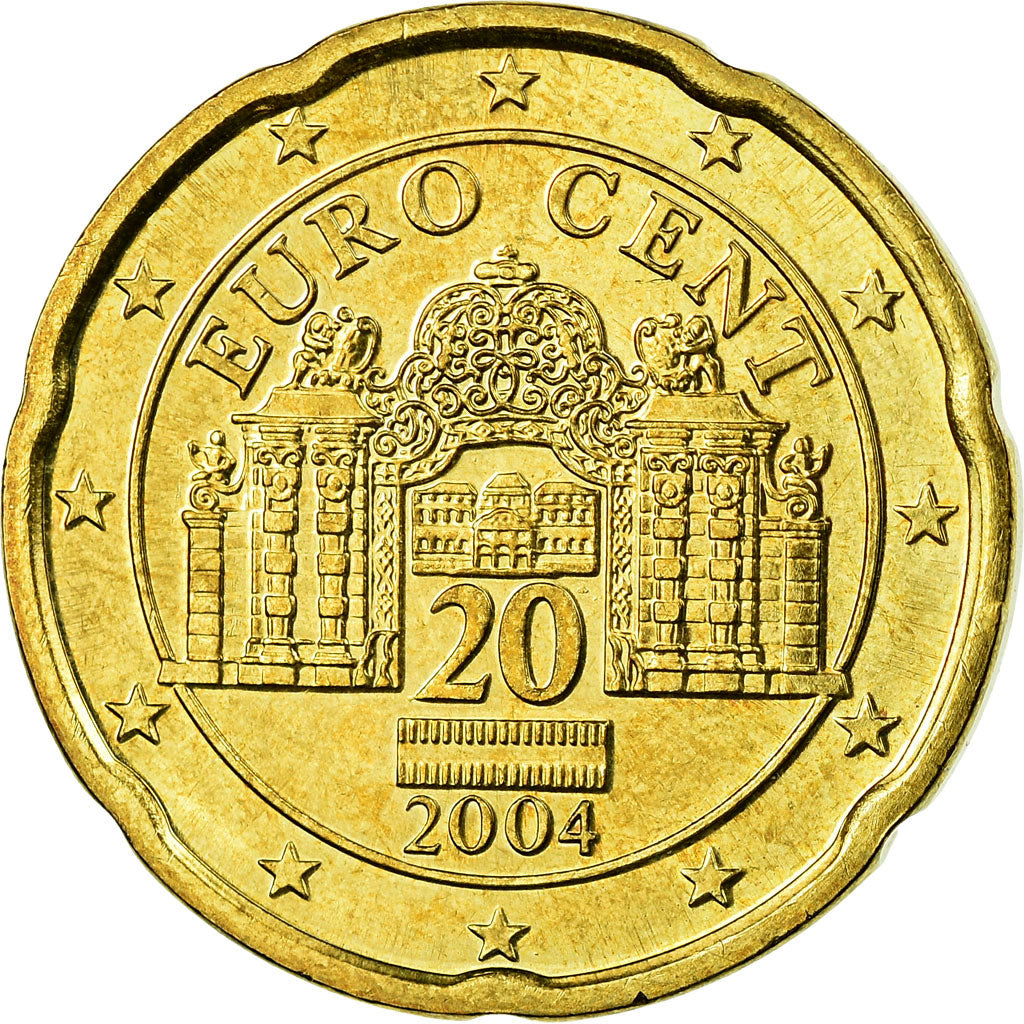 Austria, 20 Euro Cent, 2004, AU(55-58), Brass, KM:3086