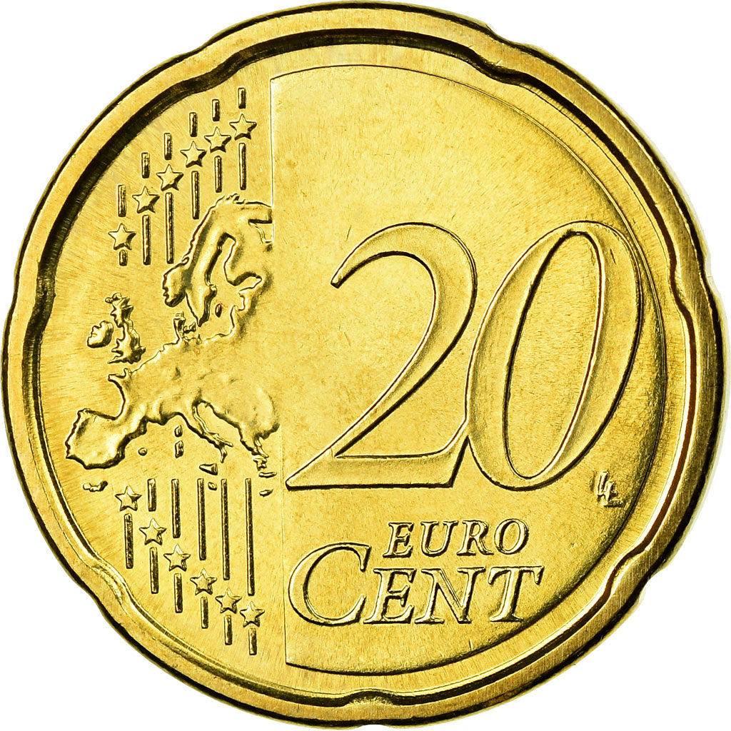 Italy, 20 Euro Cent, 2008, MS(63), Brass, KM:248