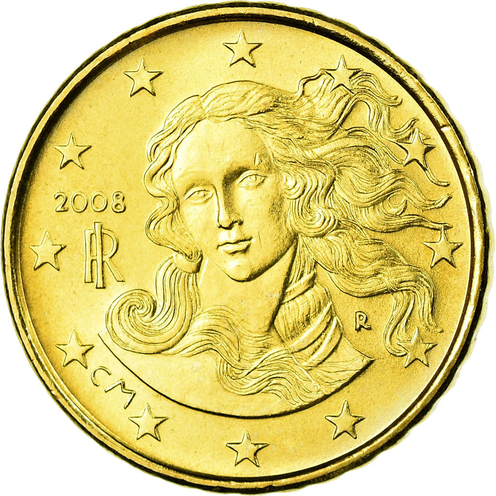 Italy, 10 Euro Cent, 2008, MS(63), Brass, KM:247