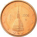 Włochy, 2 Euro Cent, 2008, Rome, AU(55-58), Miedź platerowana stalą, KM:211