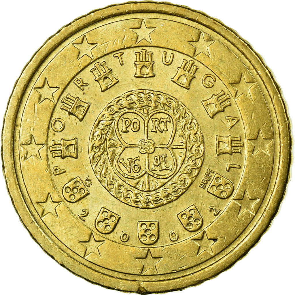Portugal, 50 Euro Cent, 2002, MBC, Latón, KM:745