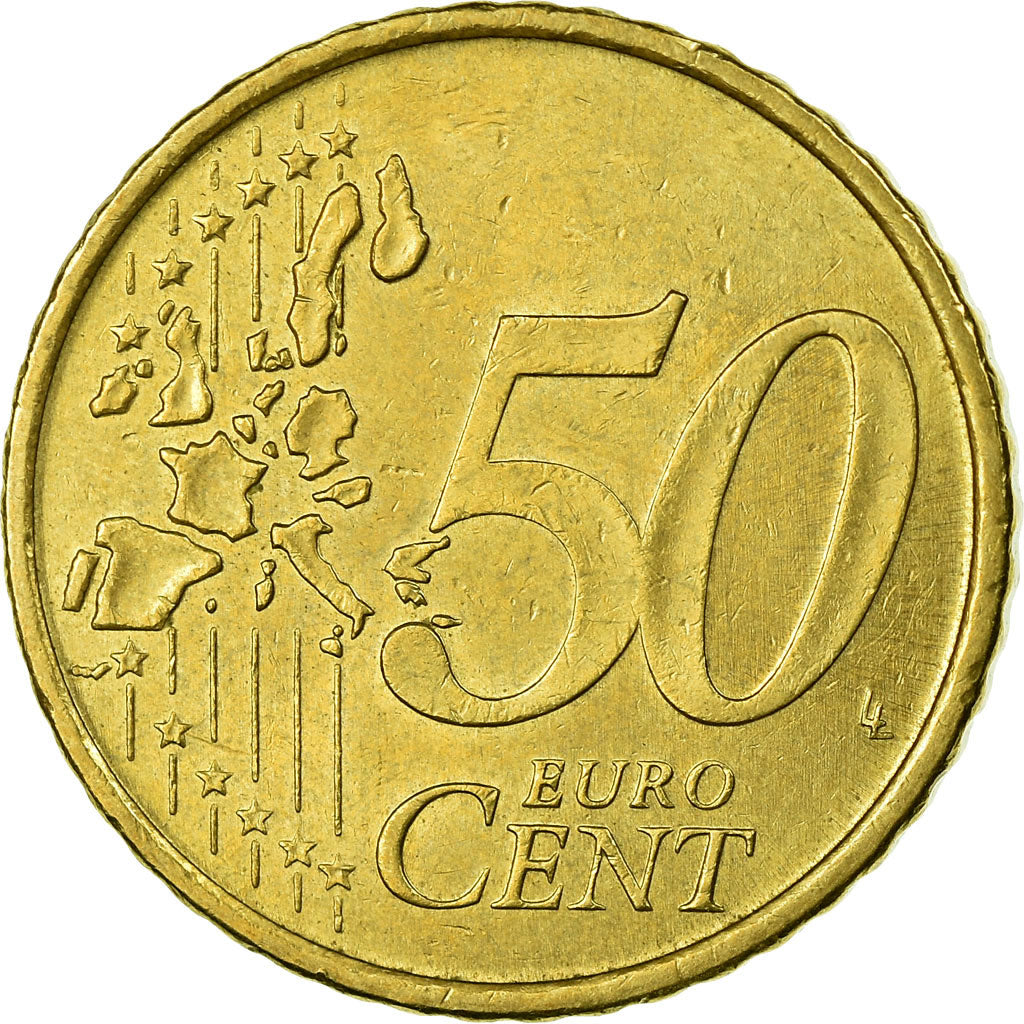 Portugal, 50 Euro Cent, 2002, MBC, Latón, KM:745