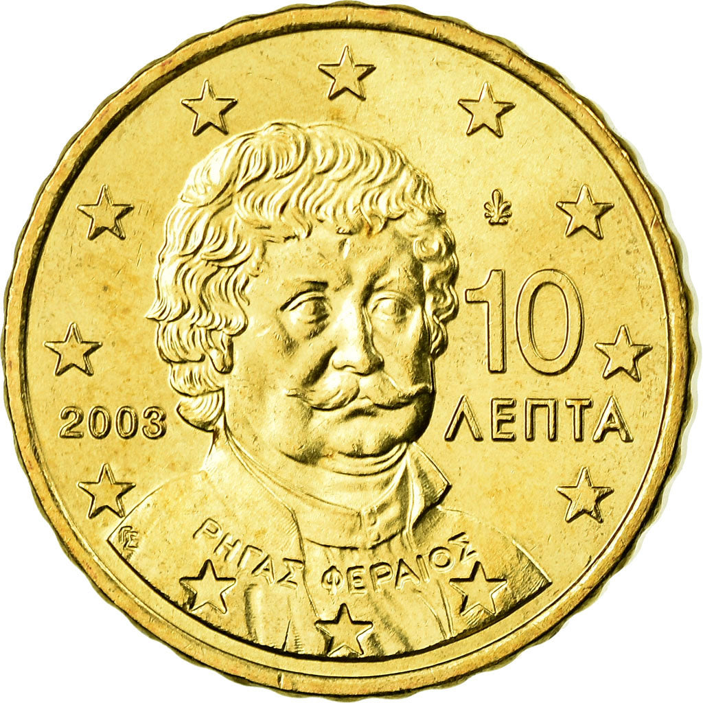 Grecia, 10 Euro Cent, 2003, EBC, Latón, KM:184