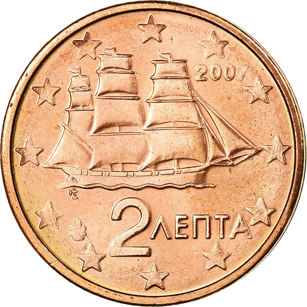Grecia, 2 Euro Cent, 2007, EBC, Cobre chapado en acero, KM:182