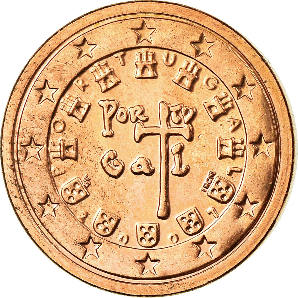 Portugal, Euro Cent, 2007, MS(63), Aço Cromado a Cobre, KM:740