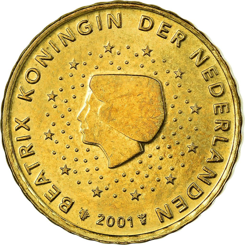 Países Baixos, 10 Euro Cent, 2001, EF(40-45), Latão, KM:237