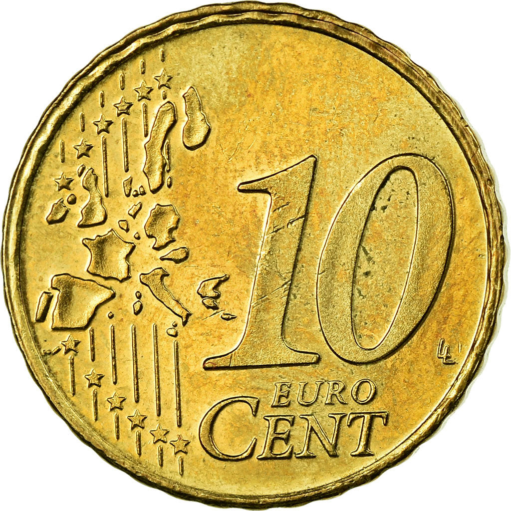 Países Baixos, 10 Euro Cent, 2001, EF(40-45), Latão, KM:237