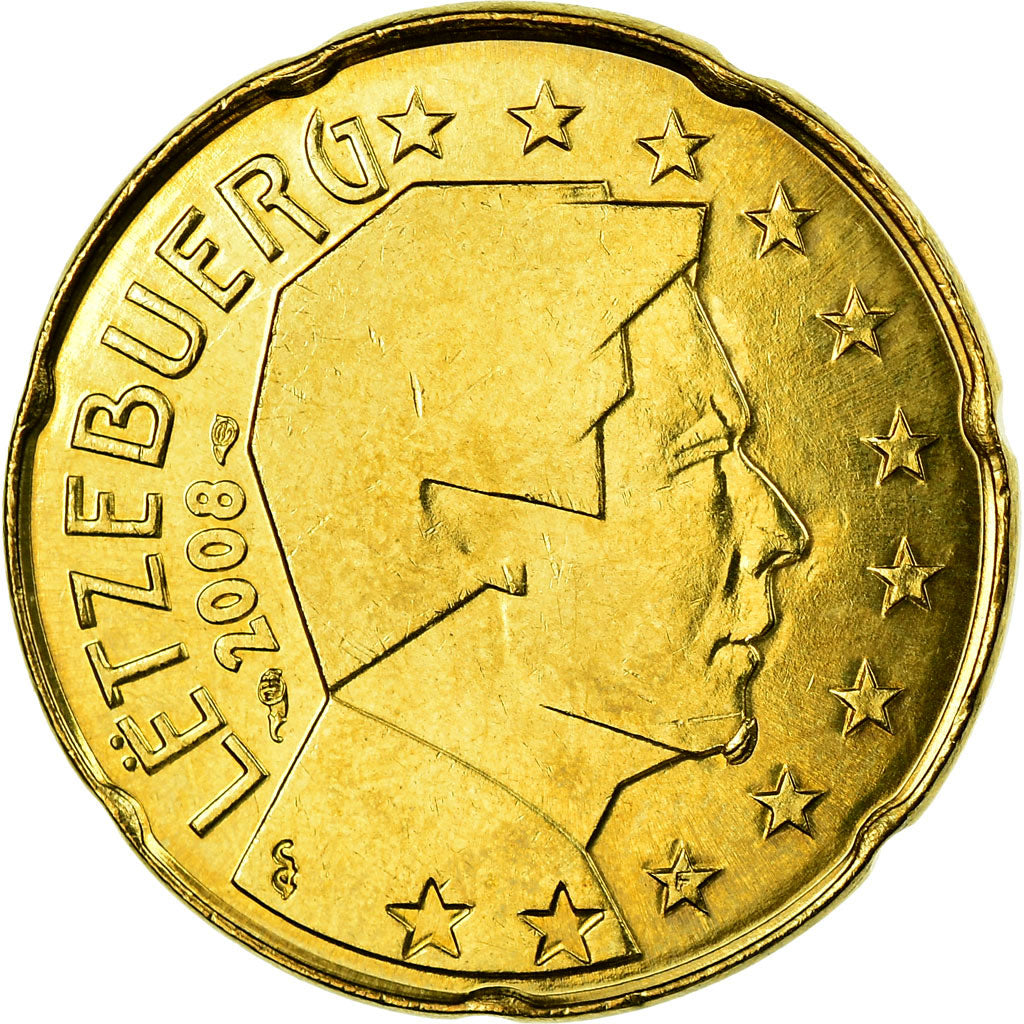 Lussemburgo, 20 Euro Cent, 2008, SPL-, Ottone, KM:90