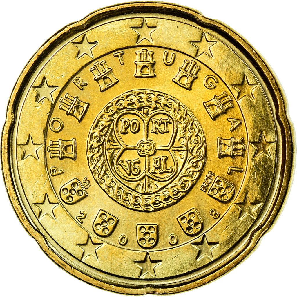 Portugal, 20 Euro Cent, 2008, AU(55-58), Brass, KM:764