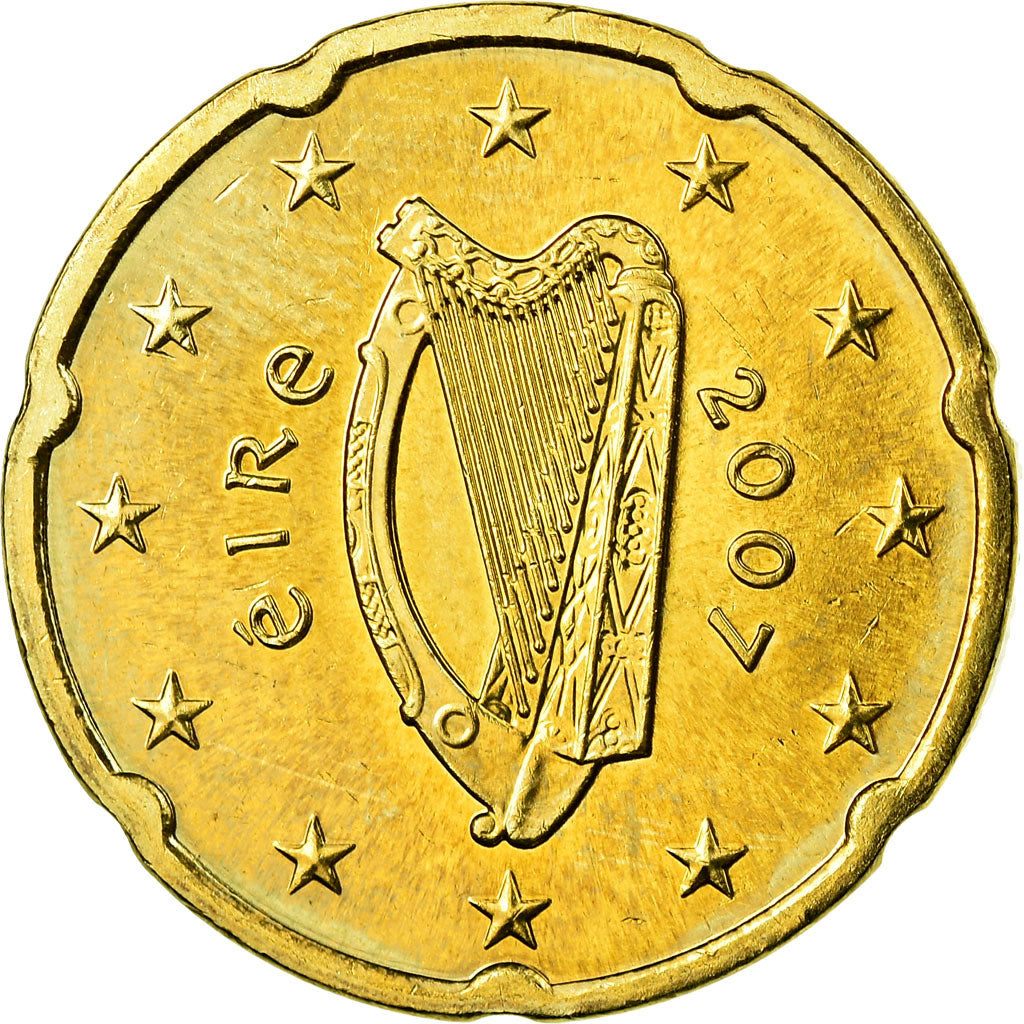REPUBLIKA IRLANDII, 20 Euro Cent, 2007, Sandyford, AU(55-58), Mosiądz, KM:48