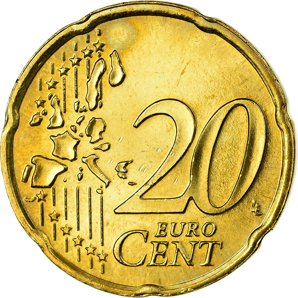 Países Baixos, 20 Euro Cent, 2004, AU(55-58), Latão, KM:238
