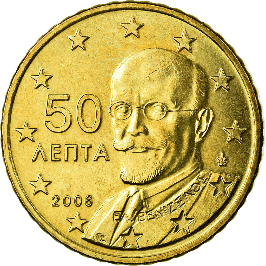 Grecja, 50 Euro Cent, 2006, Athens, AU(55-58), Mosiądz, KM:186