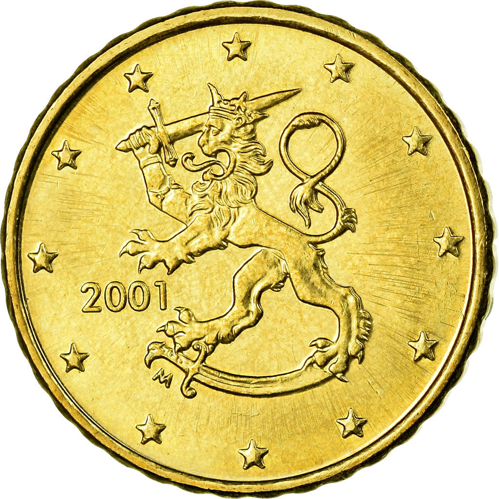 Finland, 10 Euro Cent, 2001, AU(55-58), Brass, KM:101