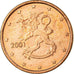 Finlândia, Euro Cent, 2001, AU(55-58), Aço Cromado a Cobre, KM:98