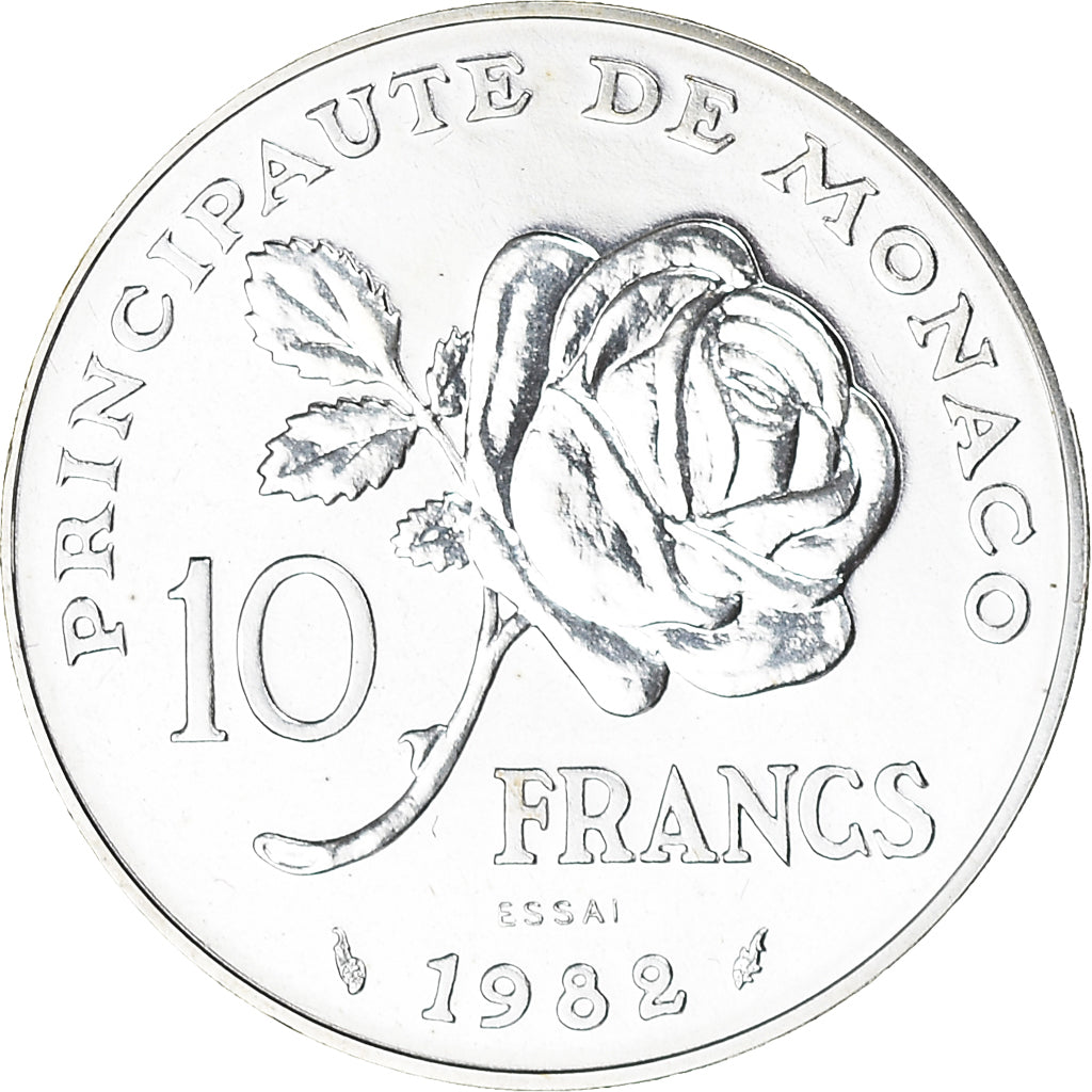 Coin, Monaco, 10 Francs, 1982, ESSAI, MS(65-70), Silver, KM:E73, Gadoury:MC158